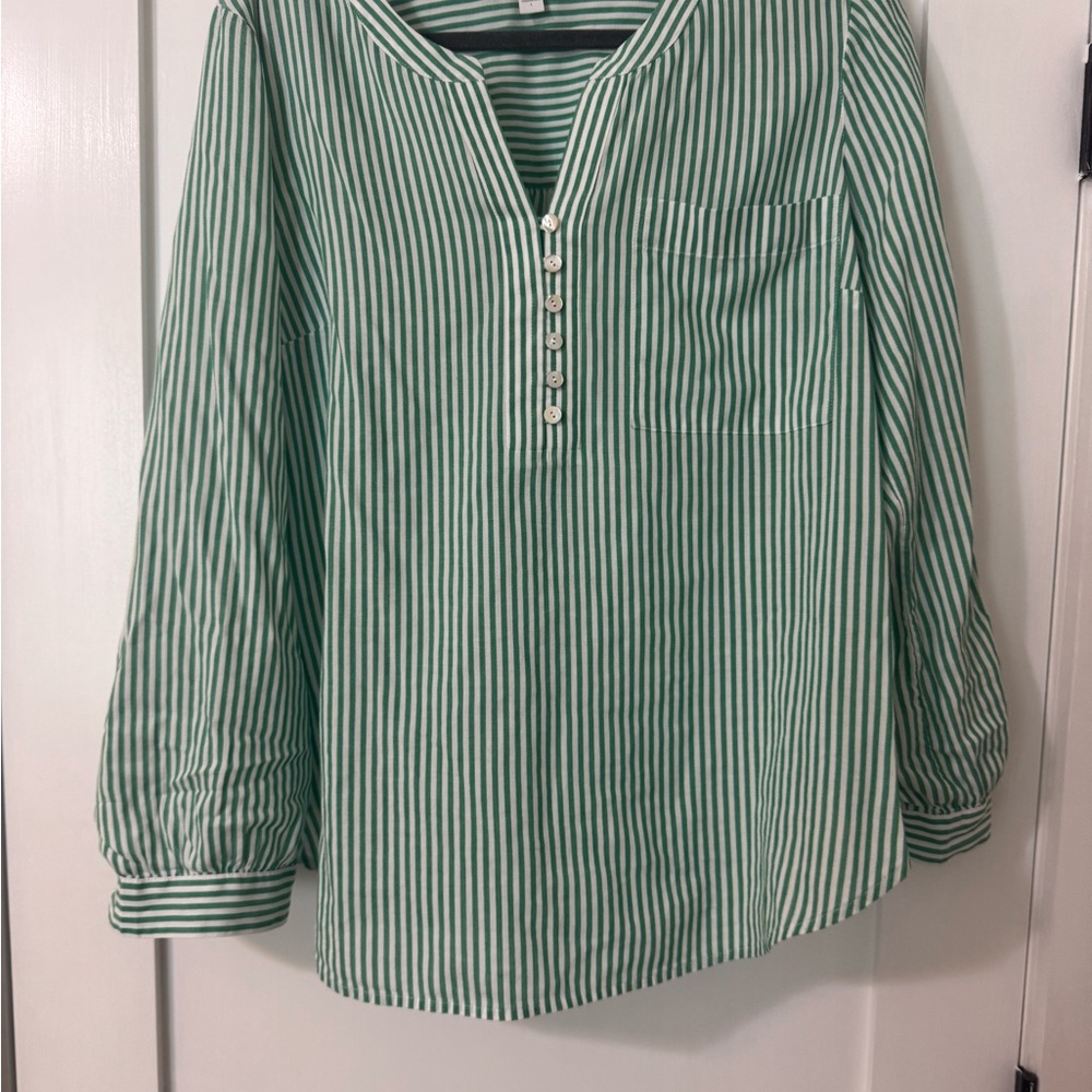 J Jill popover Green Striped Women's Tunic Top NWOT
